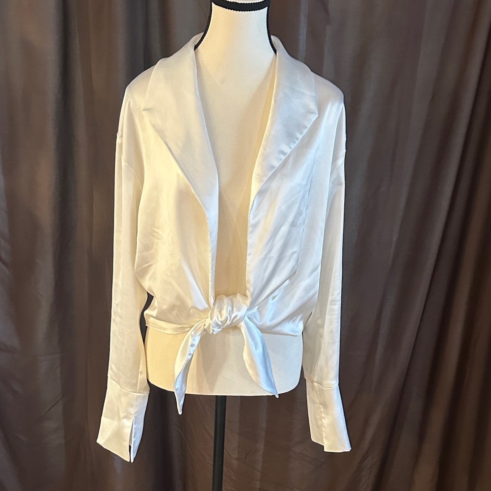 Topshop White Satin Blouse